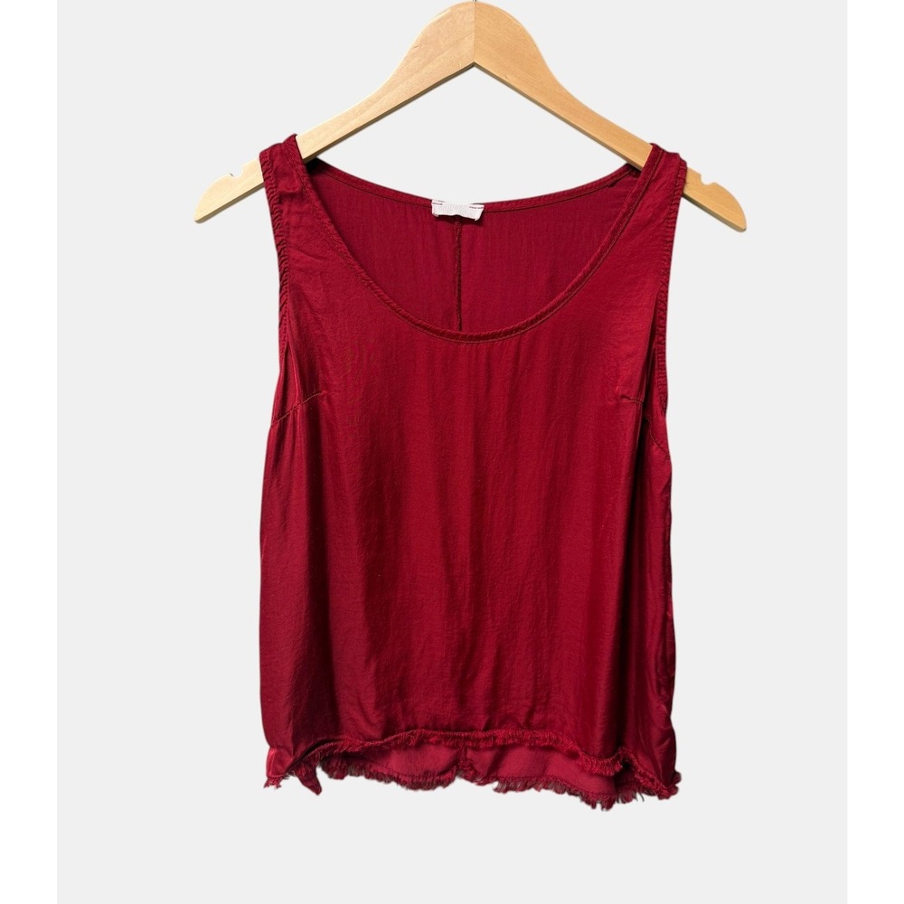 Silk Blend Tank Top Women M Red Raw Hem Made in Italy Sleeveless Summer Chic EUC